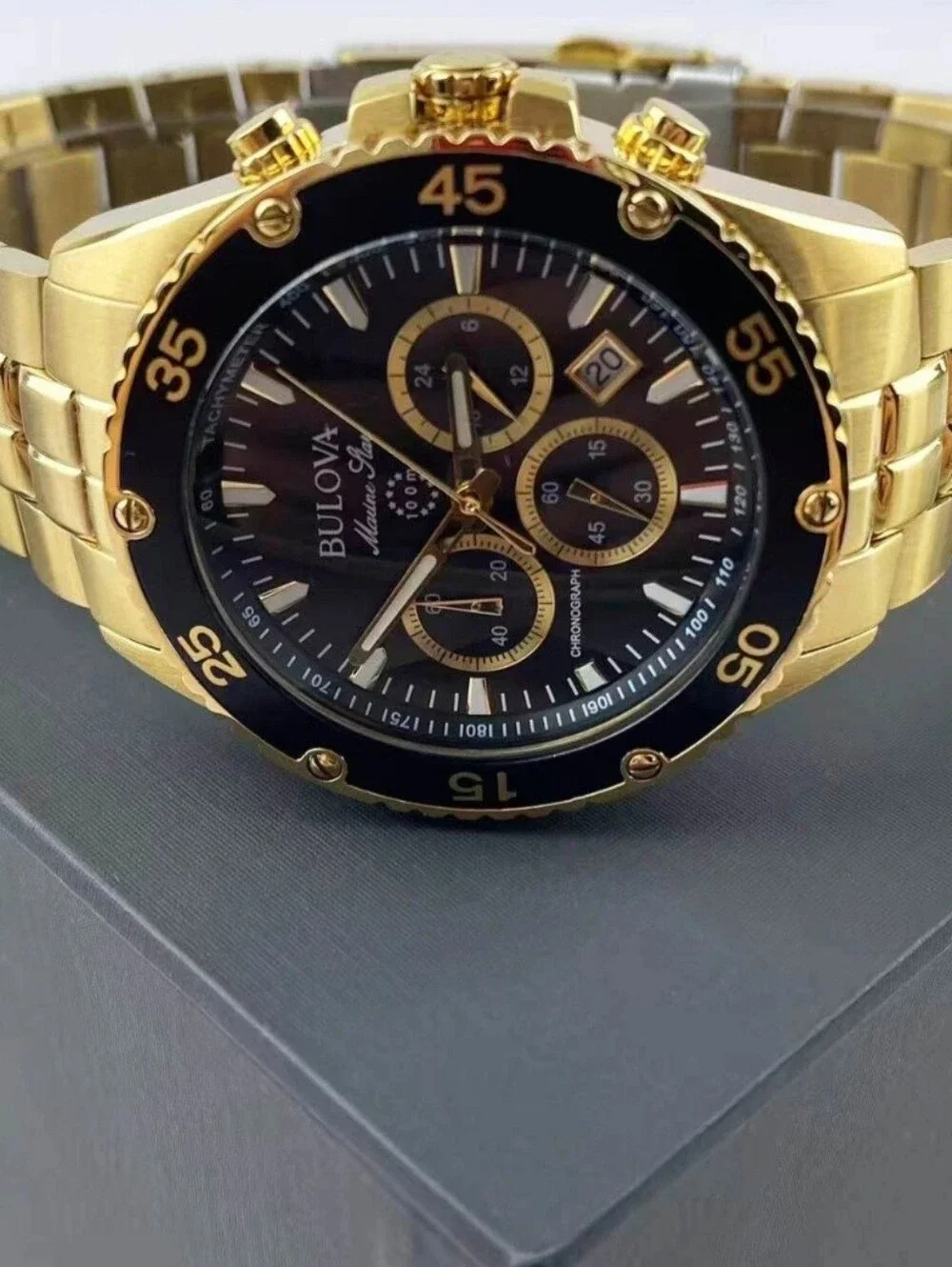 Bulova Marine Star Gold/Black Tone Chronograph Watch 98B406